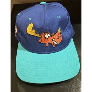 Vintage Rocky And Bullwinkle Hat Mens SnapBack Cartoon Blockhead 90s Tv Show Cap